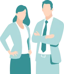 腰に手を当てている女性と腕を組んでいる男性